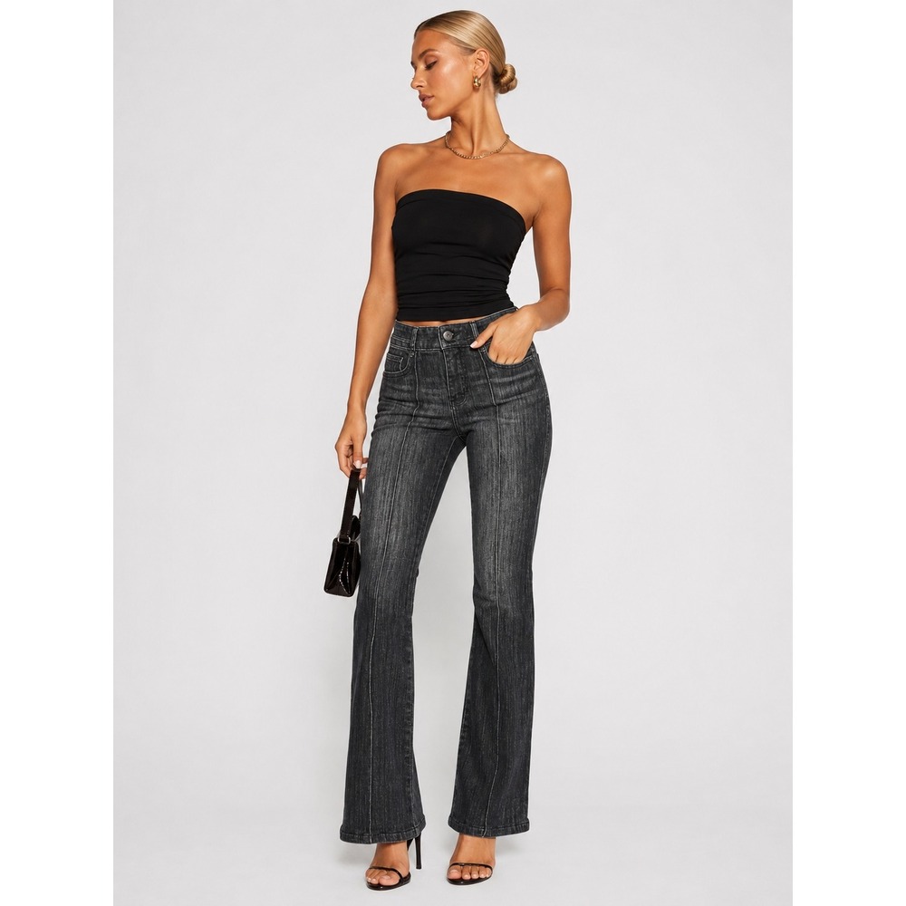 White House Black Market Skinny Flare Jeans Extra High Rise Black Wash 2 XS NWOT